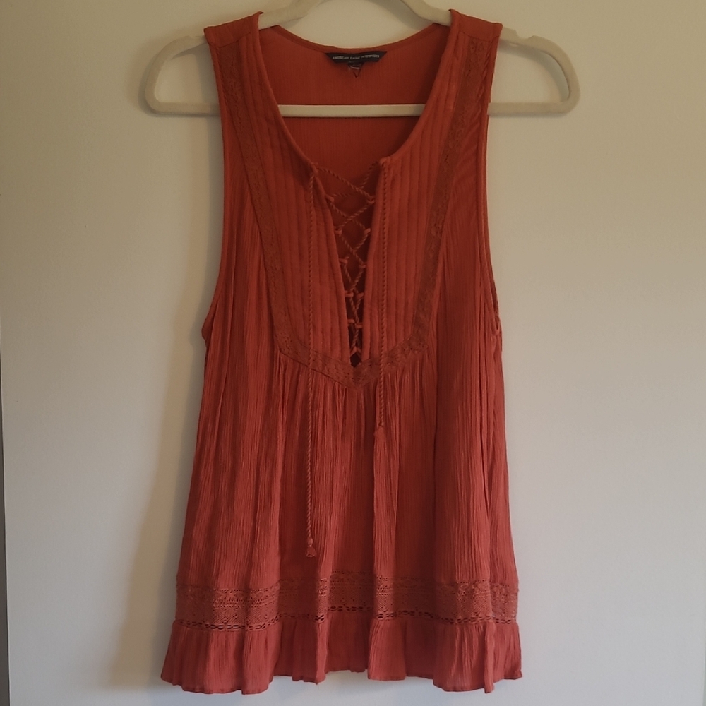 Women's Sleeveless Lace-Up Top - Rust